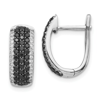 Pre-owned Superdealsforeverything Real 14kt White Gold Black And White Diamond Hinged Hoop Earrings