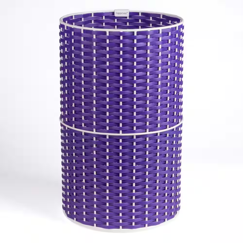Modern Waste Basket 4.13 Gal Faux Wicker Trash Can Purple White Indoor Outdoor