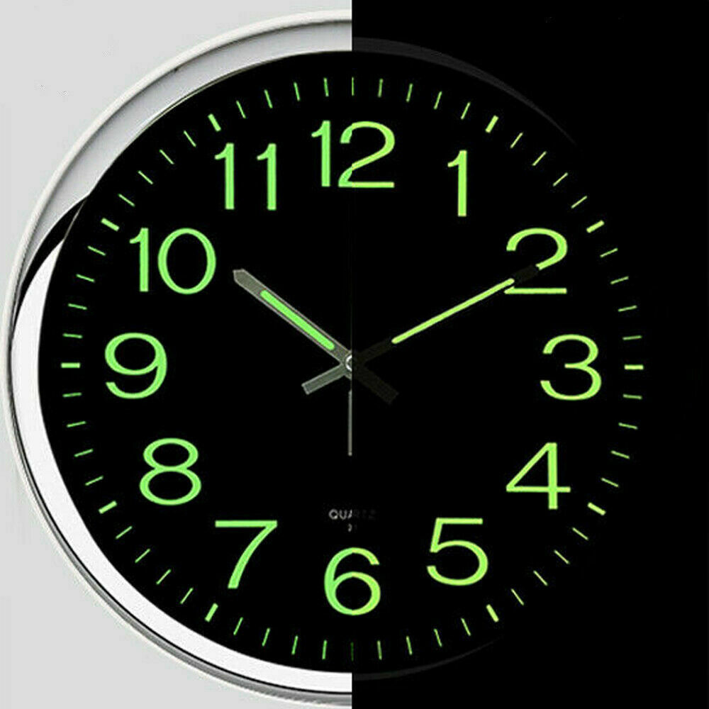 Large 12 inch Modern Battery Wall Clock Luminous Glow Night 