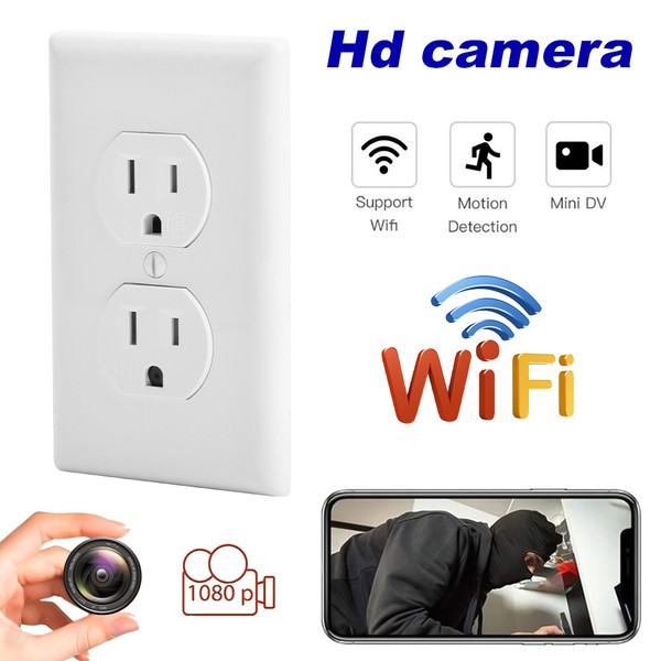 WiFi-enabled HD camera disguised as electrical outlet.