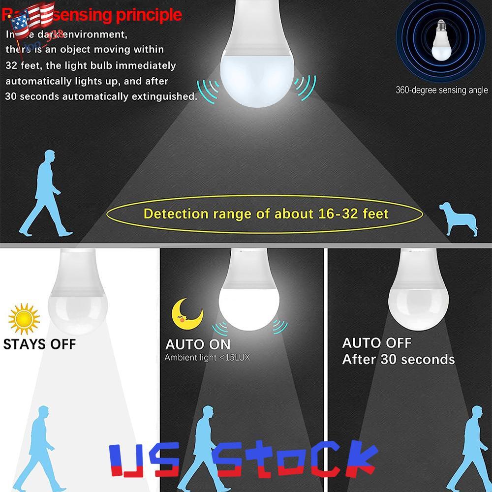 1-5PCS LED Motion Sensor Light Bulb E26/E27 Dusk to Dawn Radar Sensor Lamps