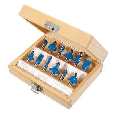 Hartmetall Fräser 8 mm Set 12-tlg Nut-/V-Nuten-/Zinken-/Bündig-/45°-Fasenfräser