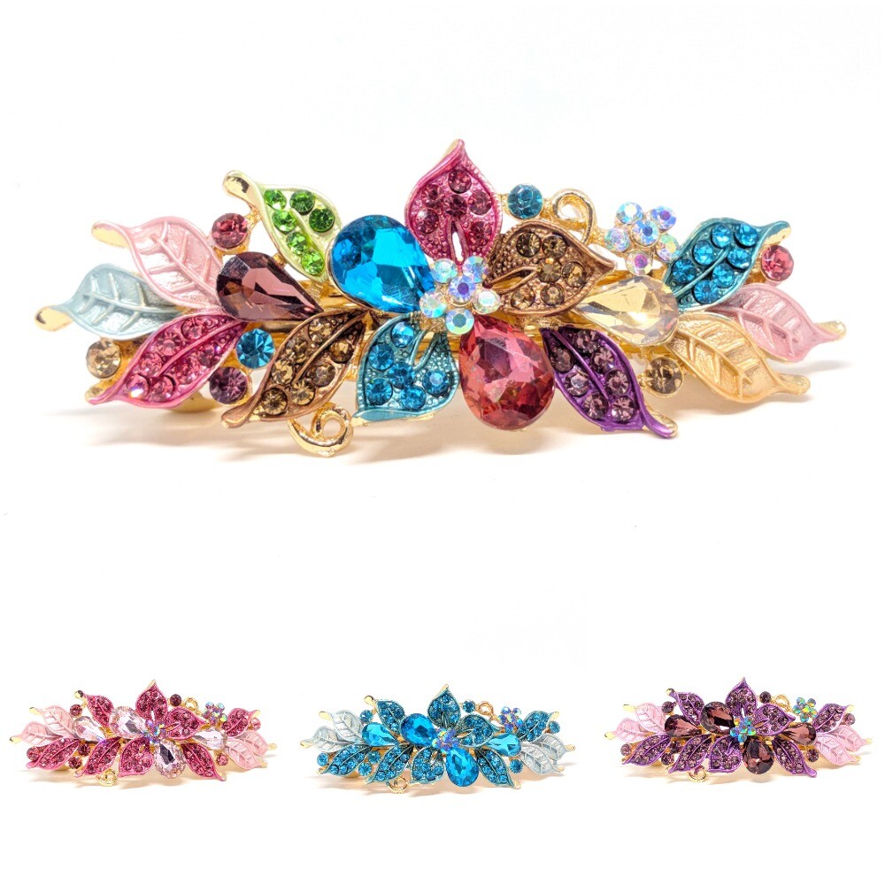 woman barrette crystal rhinestones metal flower hair claw clips bridal Barrette 