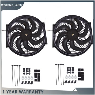 2x 12'' inch Universal Slim Fan Push Pull Electric Radiator Cooling 12V Mount Kit