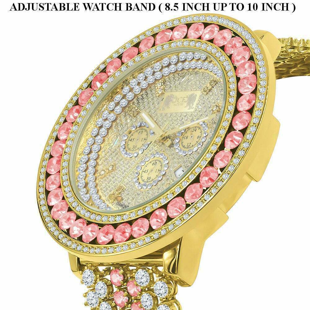 Pre-owned Ice House Men's Custom Big Face Xxl Multi Color Cz Band & Remove Able Bezel Wrist Watch