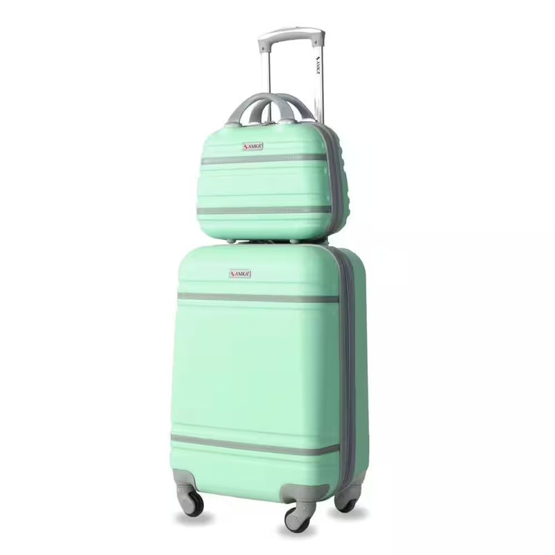 Mint Grey Carry-On Cosmetic Suitcase 2 Piece Vanity Mirror D