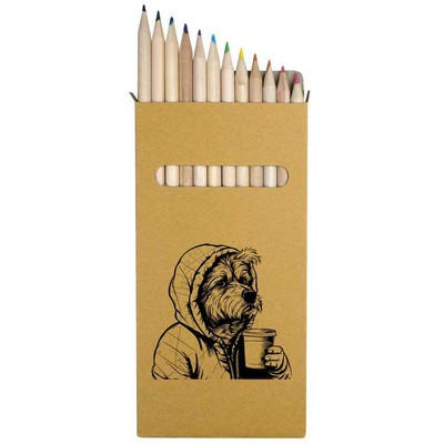 12 x 'Dog in hoodie with coffee' Long Colour Pencils (PE00053447)