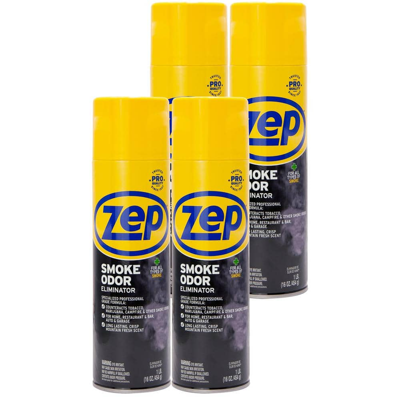 ZEP 16 oz Smoke Odor Eliminator Case of 4 Pleasant Scent Aerosol Spray Non Toxic