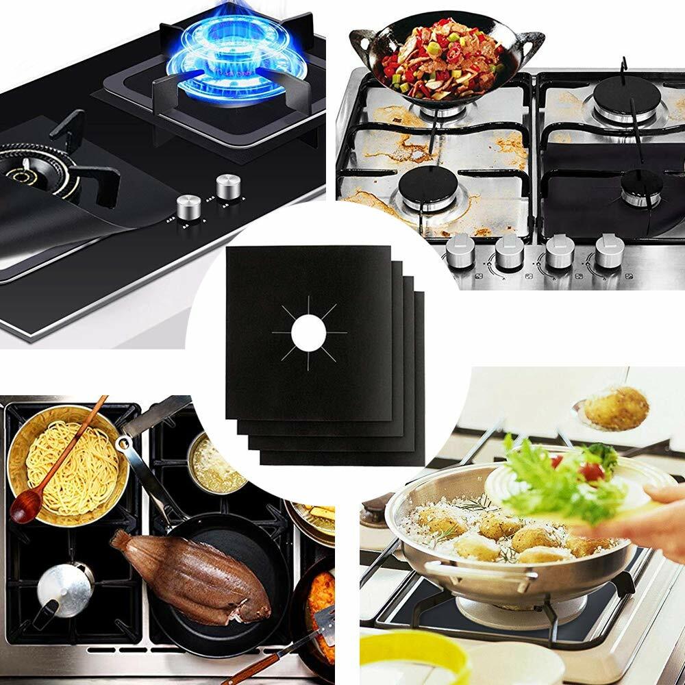 Stove Burner Covers Oven Liner Set Reusable Gas Range Protectors Covers Black US