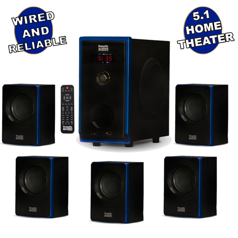 Acoustic Audio 5.1 Bluetooth 6 Speaker System Home Theater Surround
