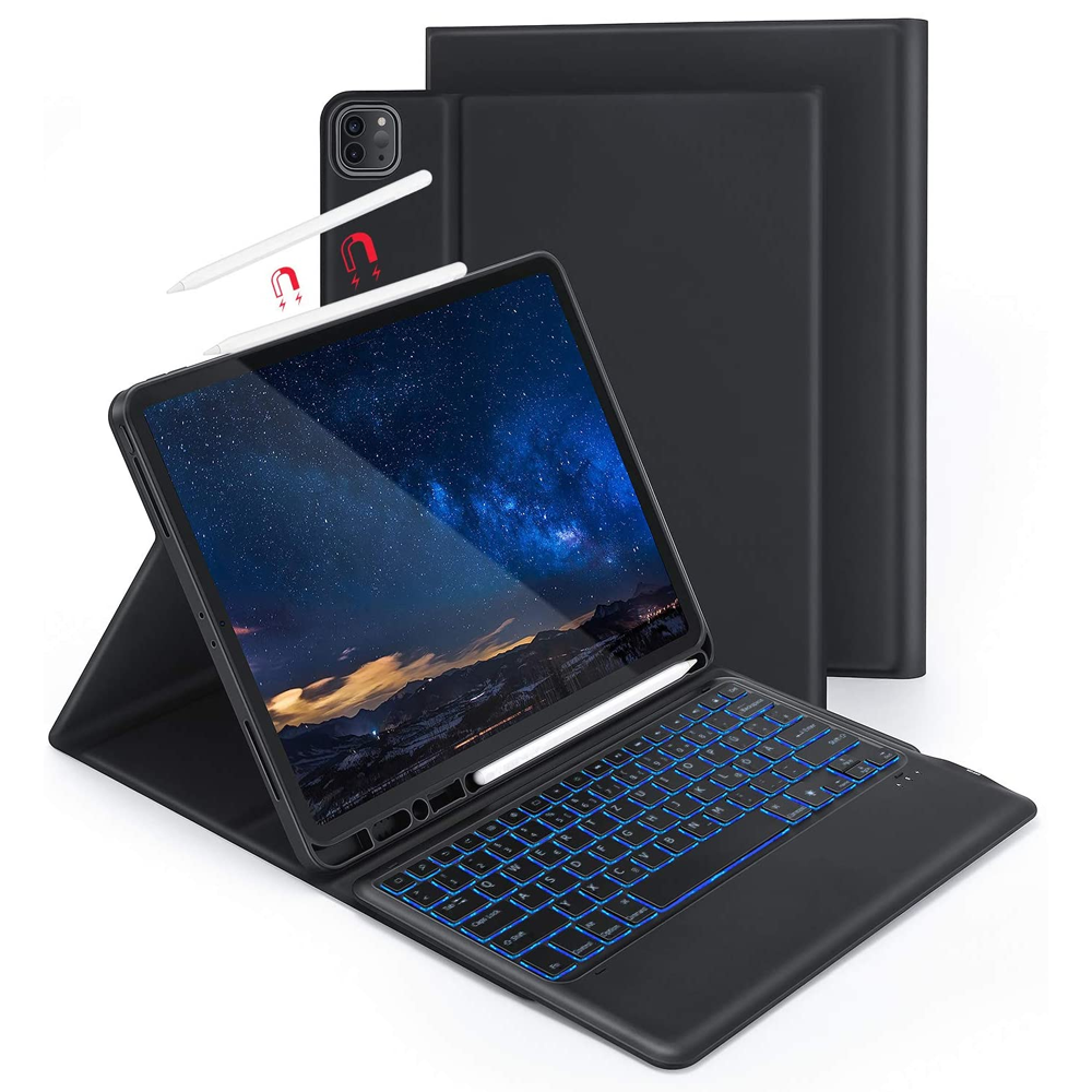 iPad Pro 12,9 2018 / 2020 Schutz Hülle Tasche mit Beleuchtete Bluetooth Tastatur