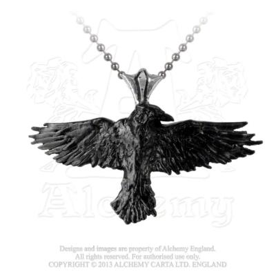 Alchemy Gothic English Pewter Black Raven Nevermore Pendant With 27'' Chain