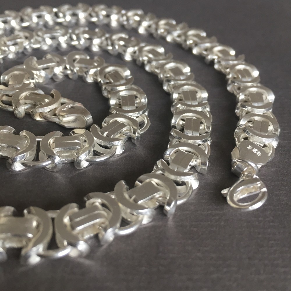 Pre-owned Handmade Mens Boy Flat Byzantine Bali Chain Necklace 925 Sterling Silver 7mm 24inch 53gr