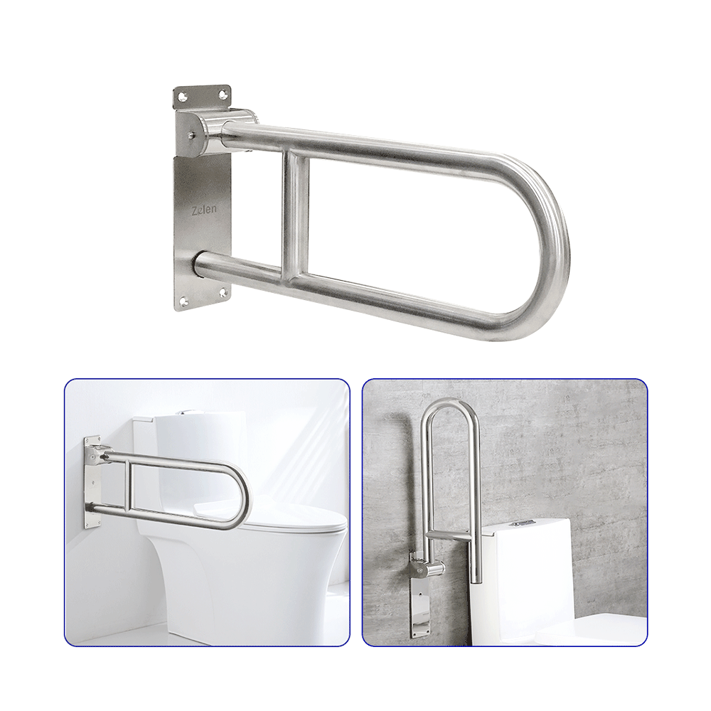 Toilet Support Rail 23.4X 28 Inch, ZUEXT Anti-Slip Black Handicap Grab Bar For Bathroom, Stainless Steel Knurled Safety Handrails With Leg For Elderly Disabled Pregnant-1.25?Tube