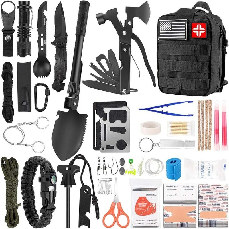 142Pcs Professional Survival Gear and Equipment with Molle Pouch, for