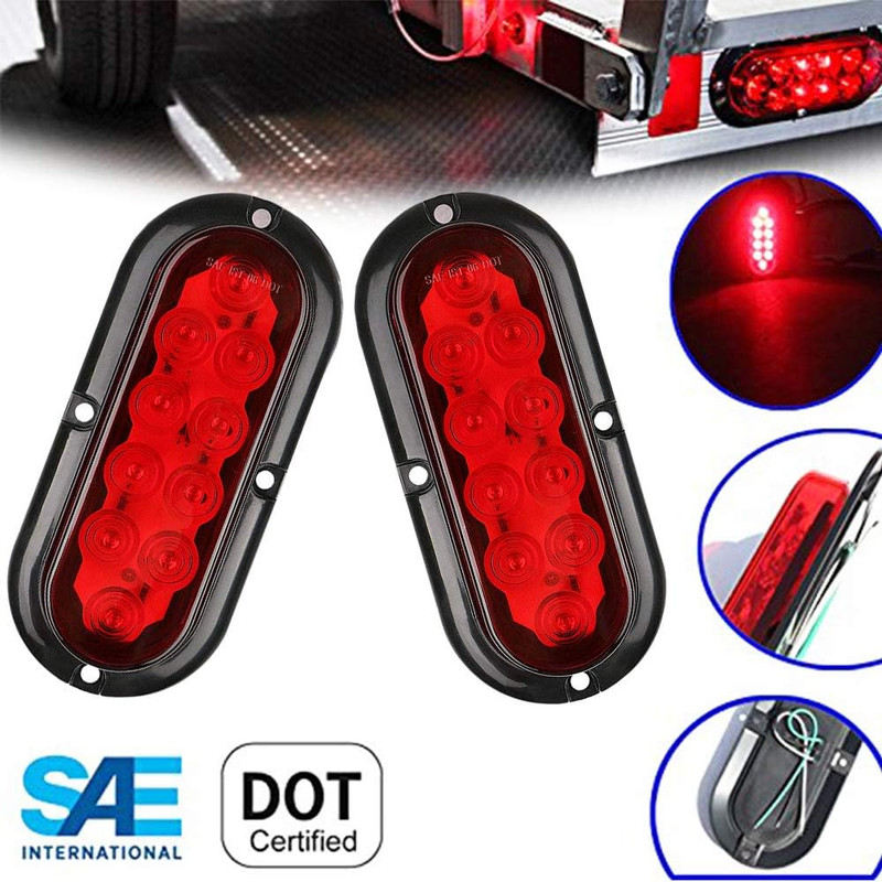 Red Color 6" Oval Marker Tail LED Light For Bus Trucks Trailers Tractors Semi-Tr