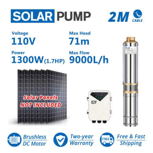 4" DC Solar Pump 110V 1300W 40GPM Water Bore Hole Submersible Agriculture Farm
