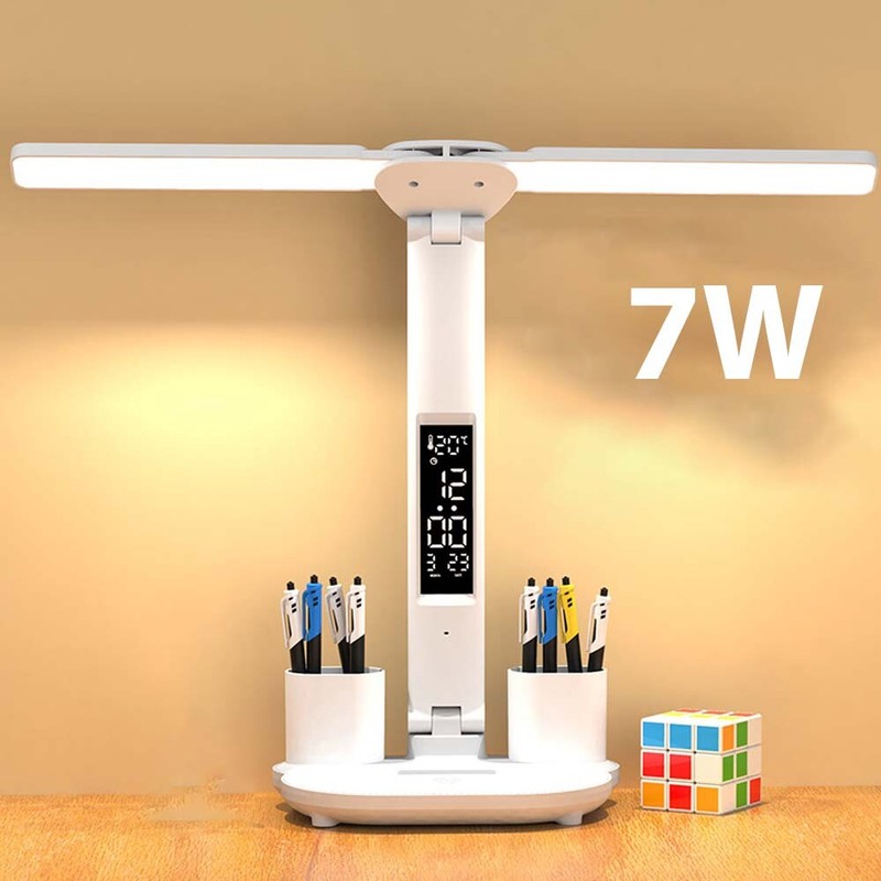 7w Led Schreibtischlampe Tischlampe Dimmbar Doppelkopf Leselampe Mit Stifthalter
