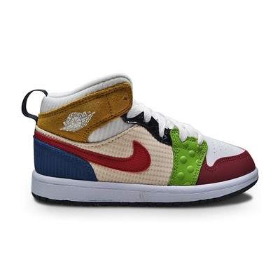 Детские кроссовки Nike Air Jordan 1 Mid SE (PS) — DR6958 100 — белый, спортивный красный, черный