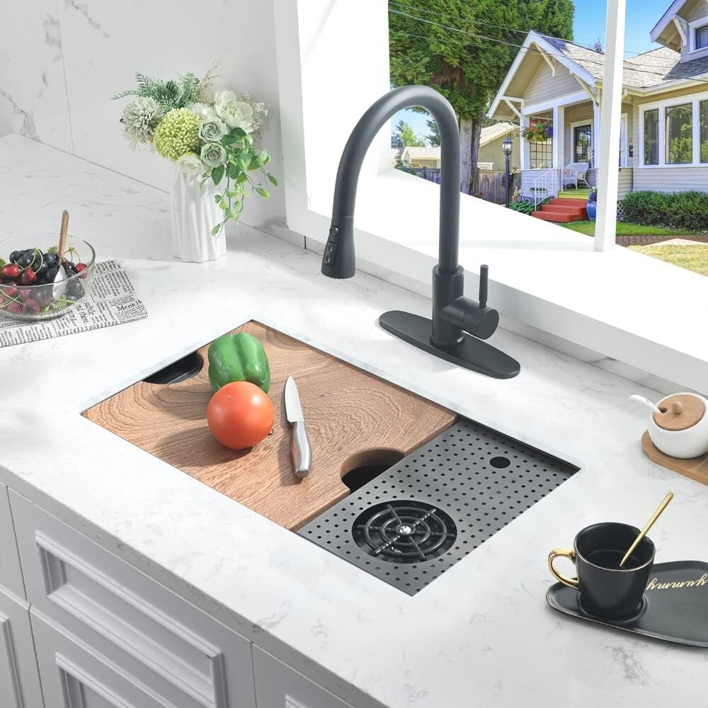 24 Inch Nano Black Hidden Bar/Cafe/RV/kitchen Sink with Glass Rinser 24*14 INCH