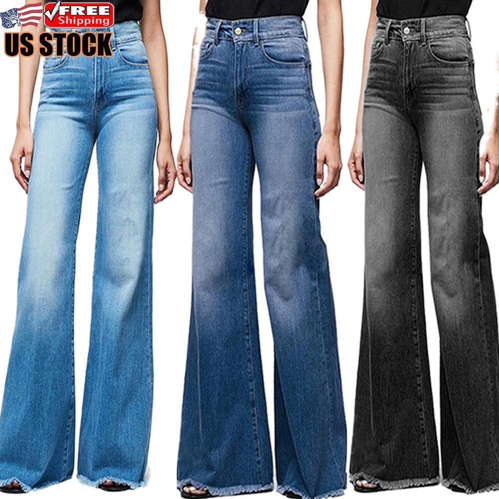 Flare Denim Pants High Waist Wide Leg Trousers