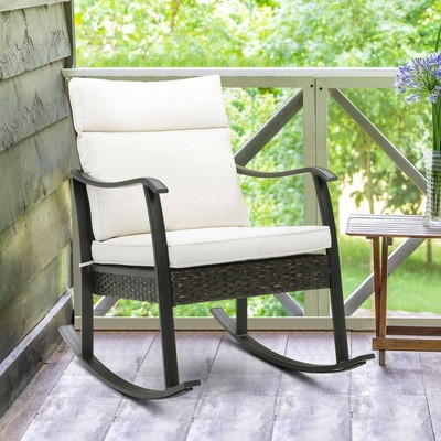 Nuu Garden Rocking Chair 37''x25''x36.2'' 1-Piece Aluminum Rattan w/Beige Cushion