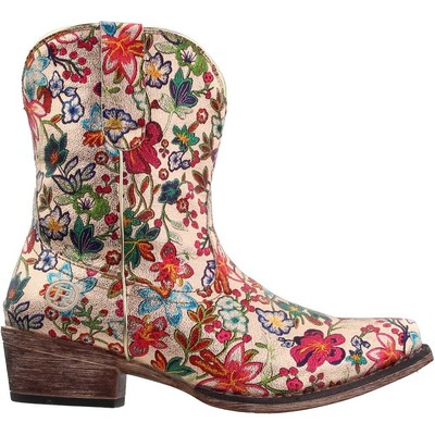 

Женские ковбойские ботинки Roper Ingrid с цветочным принтом с коротким носком Off White Off White Boo, Roper Ingrid Floral Metallic Snip Toe Cowboy Booties