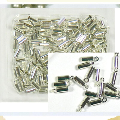 200 Cord Tip/Ends Crimp with Loop Silver Plated Copper, 8x2.5mm Fits 1mm
