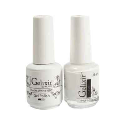 Gelixir Soak Off Gel Polish Snow White 090 LED/UV .5oz Matching Gel Duo