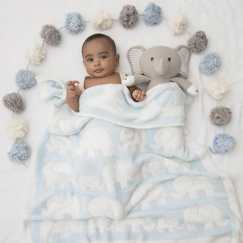 Chenille Baby Blanket - Blue Elephant Ultra Soft, Thick, and Versatile | Warm Bl