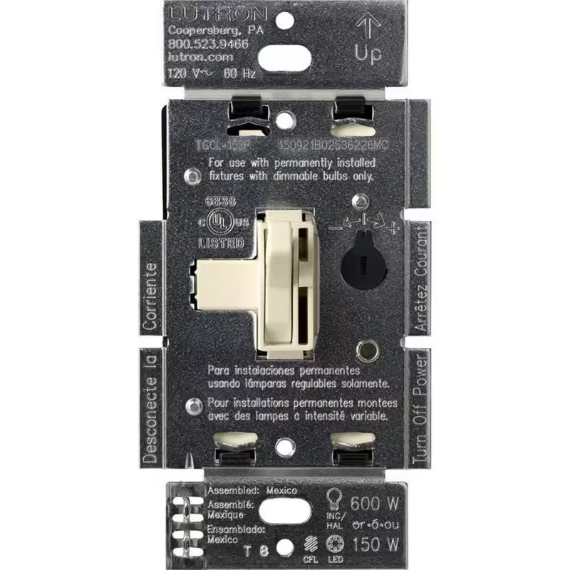 Lutron LED Dimmer Switch Toggle Light Switch Single Pole 3 Way 150W 600W White