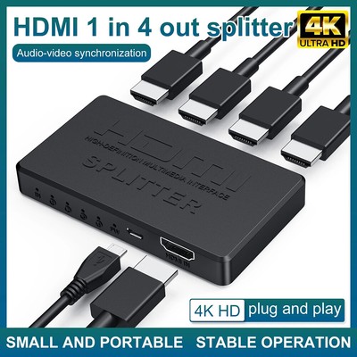 HDMI Splitter 4K UHD HD 1080P 4-Port Repeater Splitter Amplifier 1x4 1 In 4 Out