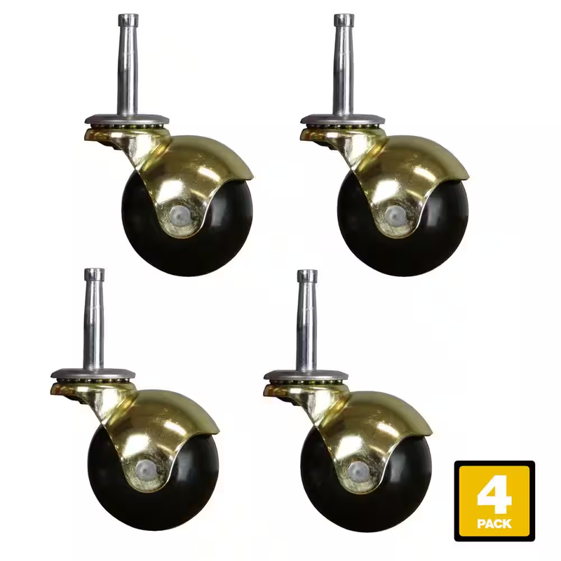 Everbilt Hooded Ball Casters 2in Black Rubber Brass Swivel Stem 4 Pack 80lb Load