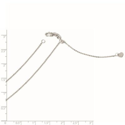 Pre-owned Skyjewelers Real 14kt White Gold Adjustable 1.2mm Flat Cable Chain; 22 Inch; Lobster Clasp