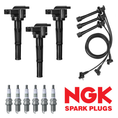 3 Ignition Coils & Wireset & 6 NGK Platinum Spark Plug for TOYOTA TACOMA 3.4L