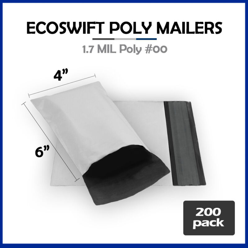 200 4x6 Ecoswift Poly Mailers Plastic Envelopes Shipping Mailing Bags 1.7mil