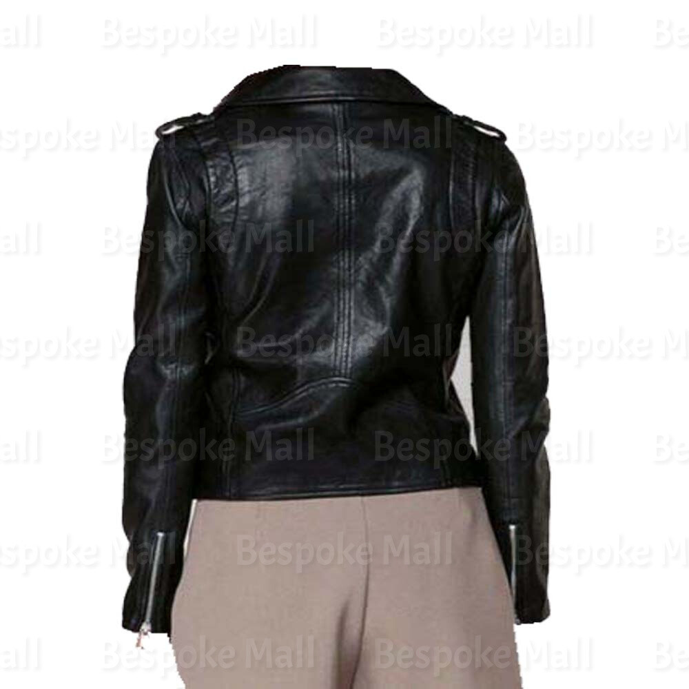 Pre-owned Handmade Women's Brando Black Studded Punk Genuine Cowhide Belted Leather Jacket-109