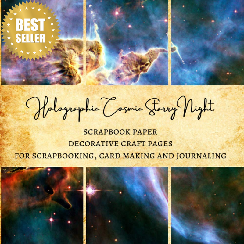 Holographic Cosmic Starry Night Scrapbook Paper | Decorative Craft Pages for Scr