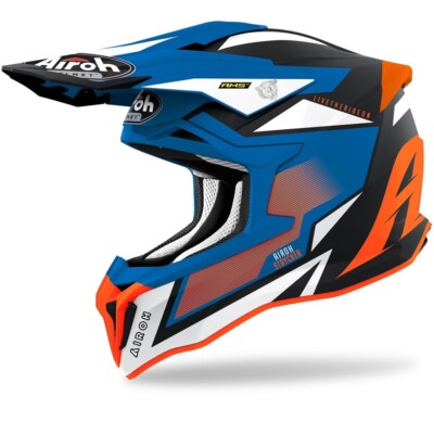 Taglia S - Casco Cross Enduro Airoh Strycker AXE Arancio Fluo Blu Opaco Orange