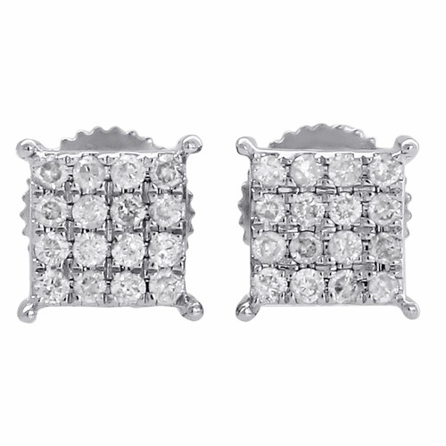 Pre-owned Jfl Diamonds & Timepieces 10k White Gold Diamond Square Studs Small 6.50mm 4 Prong Earrings 0.25 Ct.