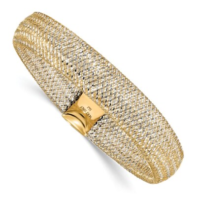 Pre-owned Superdealsforeverything Real 14kt Yellow Gold W/rhodium Polished Mesh Stretch Chain Bracelet