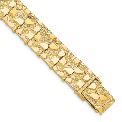 Pre-owned Superdealsforeverything Real 10kt Yellow Gold 15.0mm Nugget Chain Bracelet; 7 Inch