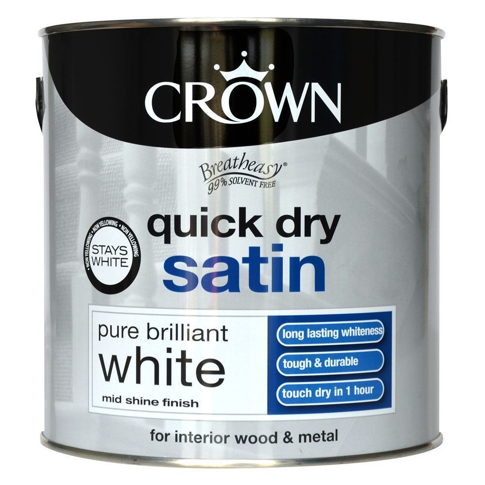 Crown Quick Dry Satin Brilliant White Interior Wood & Metal Paint 2.5L