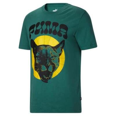 

Puma Ball Halo Graphic Crew Neck Футболка с коротким рукавом Мужские зеленые повседневные топы 678, Зеленый, Puma Ball Halo Graphic Crew Neck Short Sleeve T-Shirt