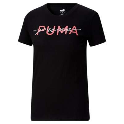 

Puma Double Up Crew Neck Футболка с коротким рукавом Женские черные повседневные топы 67462601, Черный