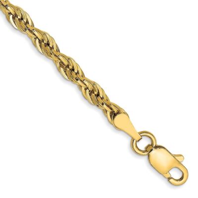 Pre-owned Diamond2deal 14k Yellow Gold 8 Inch 3mm Semi Solid Rope With Lobster Clasp Chain Bracelet