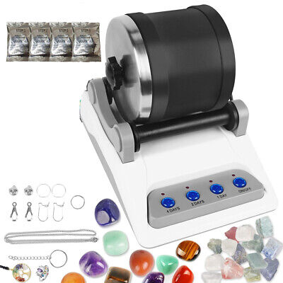 Professional Advanced Rock Tumbler Kit Stone Grinder Machine W/4 Polishing Gri