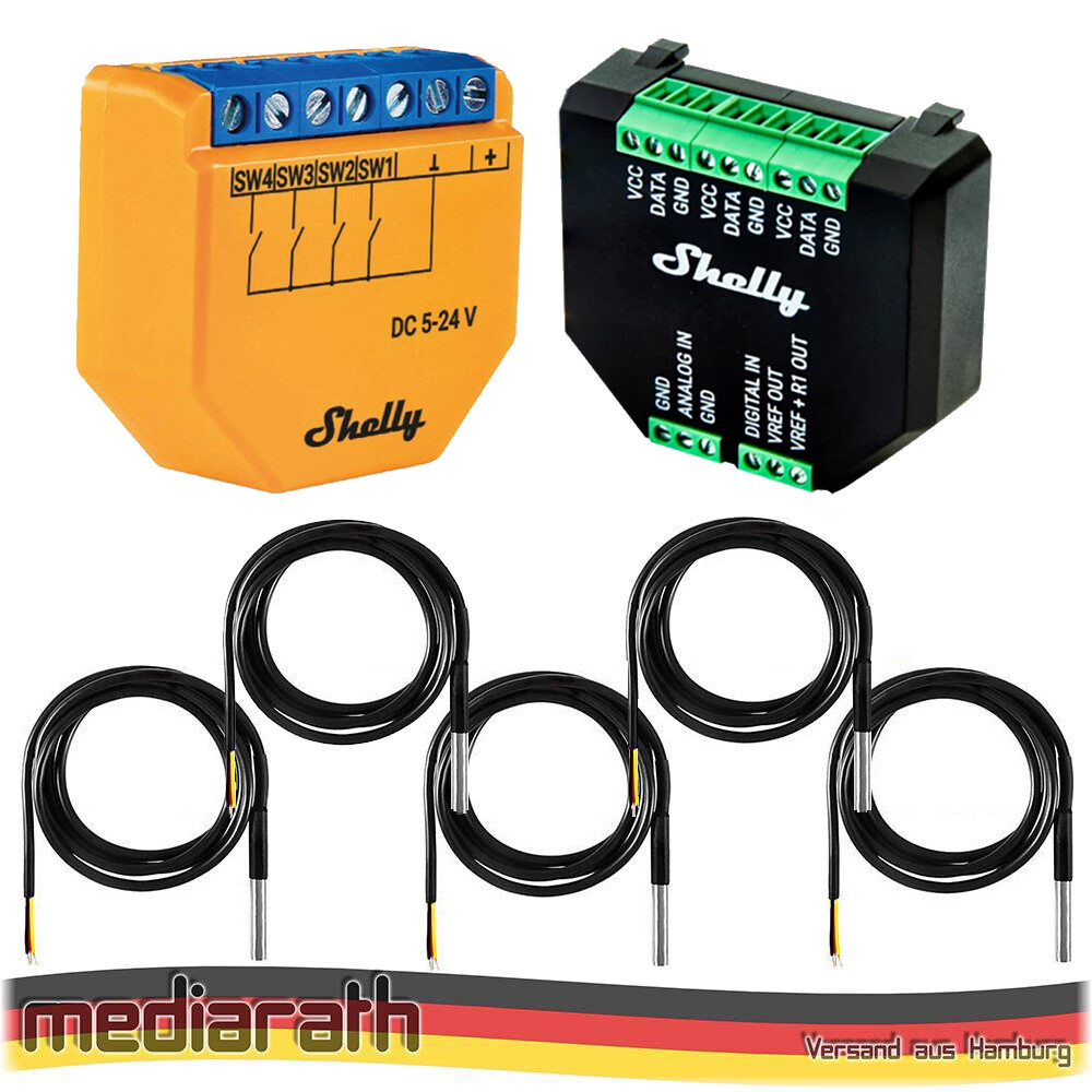 Shelly Plus i4DC 4 Kanal Smart Steuergerät opt. Plus Addon & DS18B20 Temp Sensor