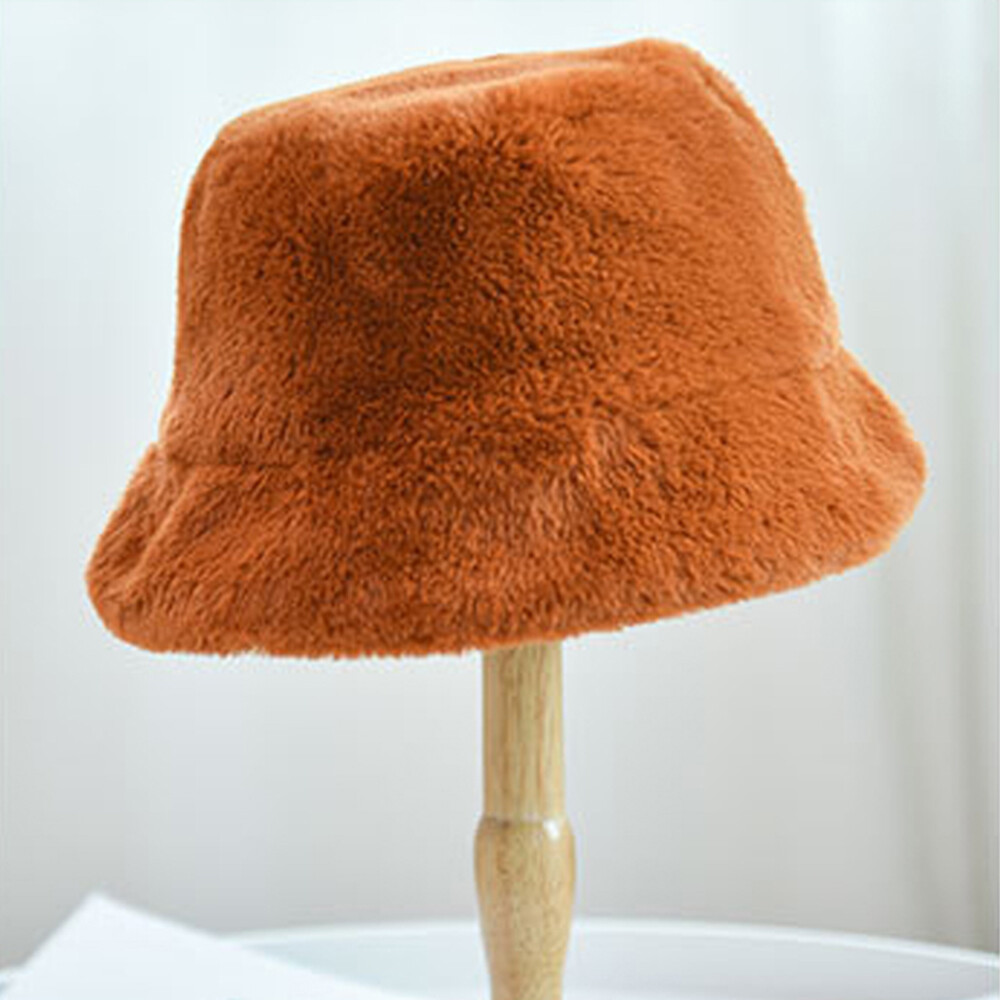 Fashion Women Faux Fur Bucket Hat Mens Fluffy Winter Solid Wide Brim