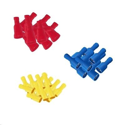 100 Flachsteckhülsen vollisoliert Set 6,3 mm 40 ROT 50 BLAU 10 GELB Kabelschuhe 